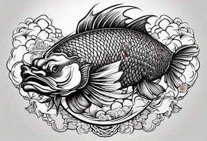 Japanese carp skin with dragon and Japanese word tattoo idea