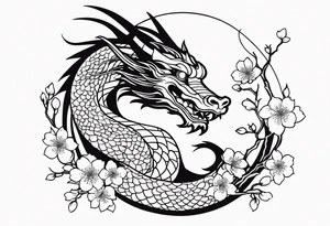 dragon, japanese, female, cherry blossoms, vines, elegant, minimalist, sleek tattoo idea