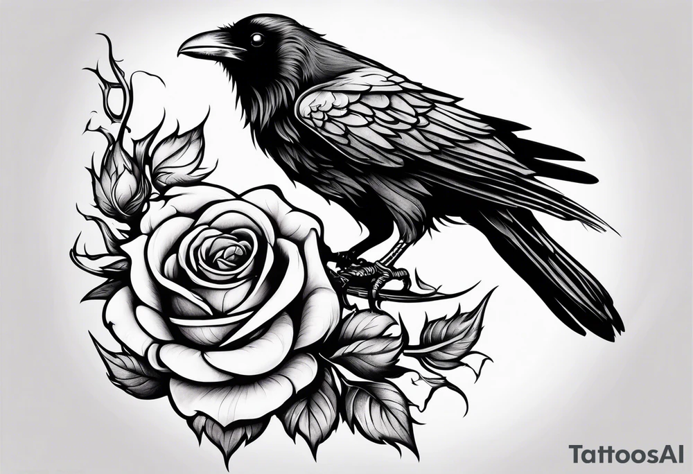 Raven holding  rose   by stem tattoo idea