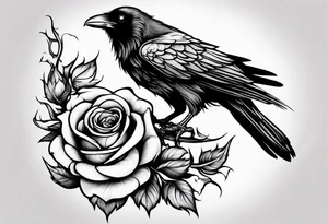 Raven holding  rose   by stem tattoo idea