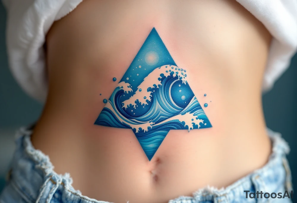 A blue triangle filled with waves and bubbles, symbolizing the element of water and emotion. tattoo idea