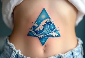 A blue triangle filled with waves and bubbles, symbolizing the element of water and emotion. tattoo idea