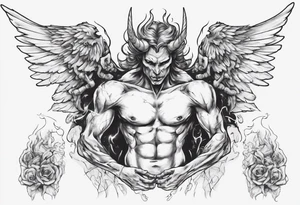 an angel being transformed into a demon while trying to fight back tattoo idea