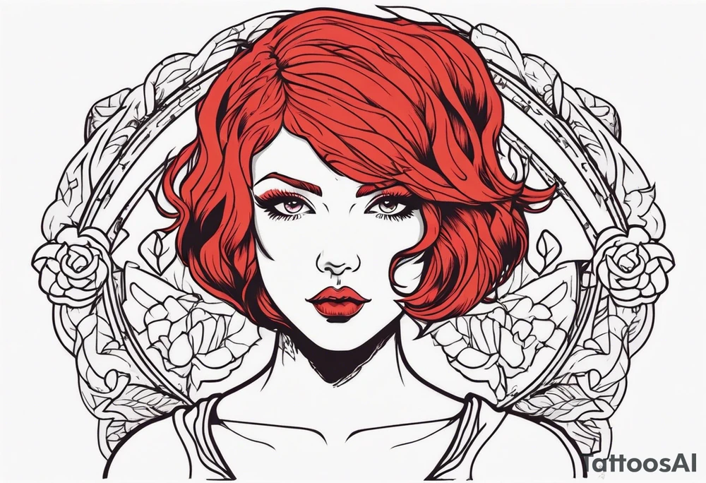 A red-haired girl with a short haircut is a demon tattoo idea