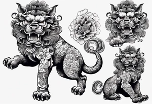 Full body Foo dog left leg sleeve tattoo idea