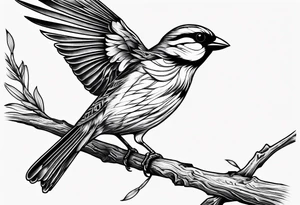 Detailed fine line flying
 sparrow tattoo tattoo idea