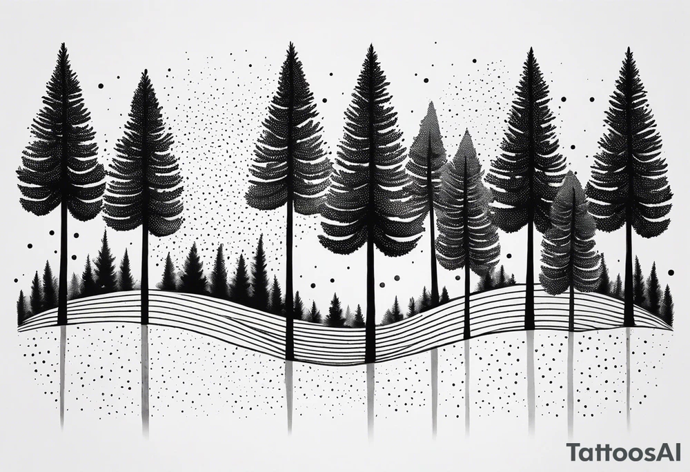 Continuous line pine trees tattoo idea