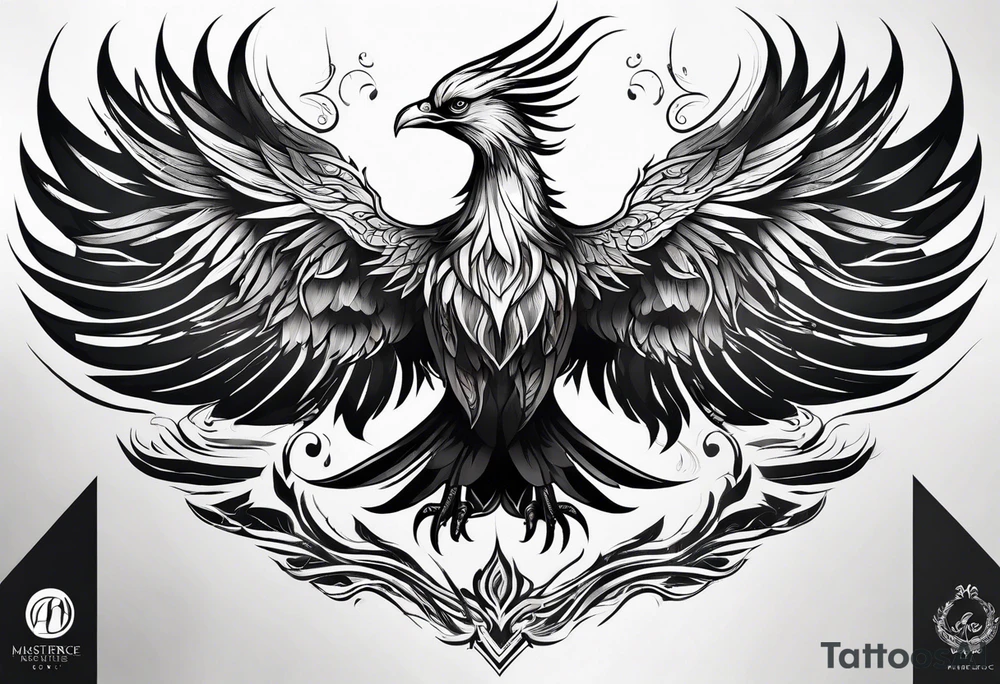 long Majestic phoenix flying tattoo idea