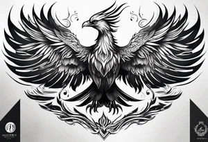 long Majestic phoenix flying tattoo idea
