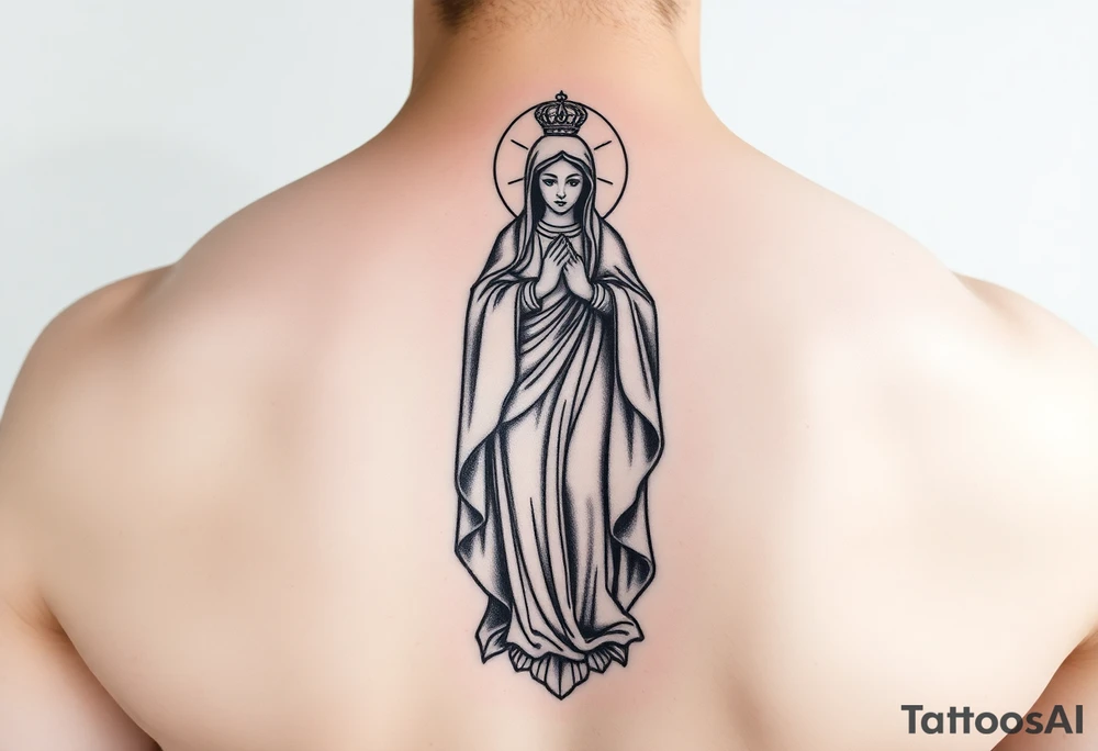 Realistic Virgin Mary statue tattoo idea