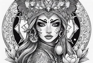 kali ma, alien goddess, valkrye, pirate, divine feminine, zenza resonance, pachamama, lotus azul, blank panther, eagle, skull, 5D, nueva gaya, dna 12 tattoo idea