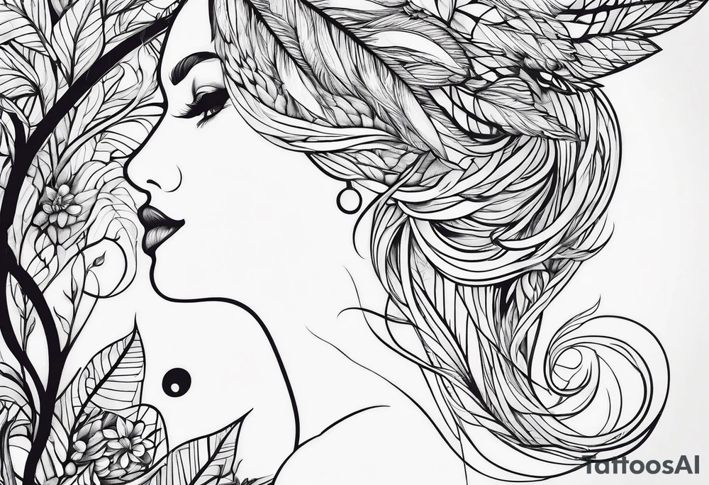 plume and tree tattoo idea