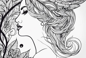 plume and tree tattoo idea