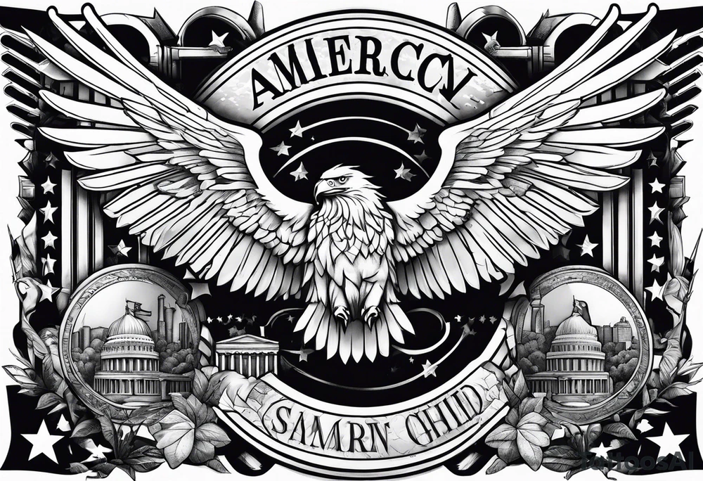 Colored america,money, patriotic, war, evil tattoo idea