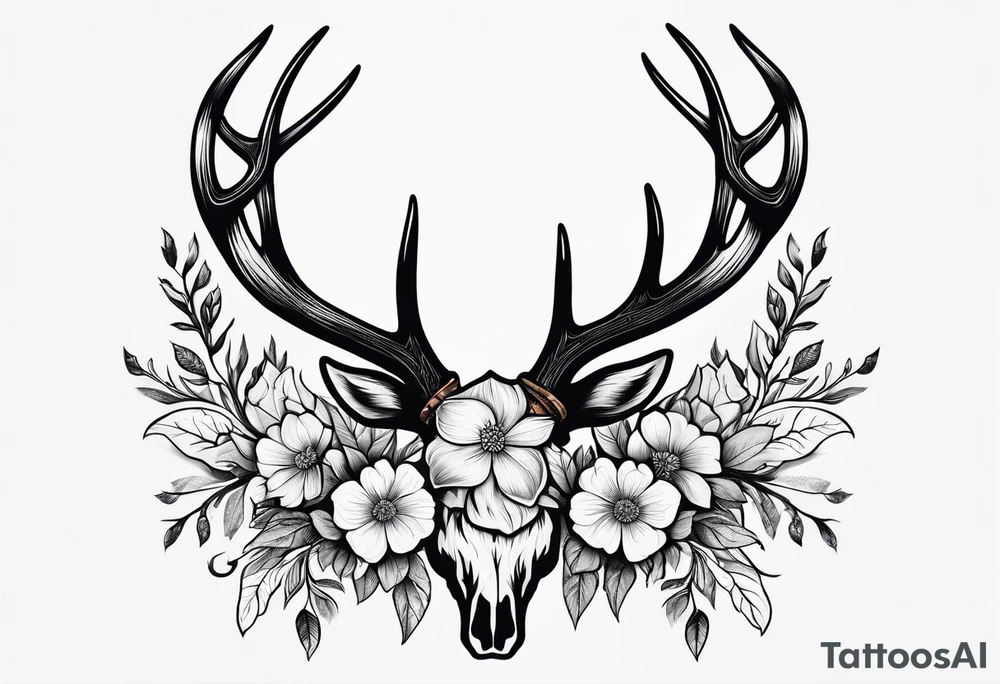 antler with flower tattoo idea