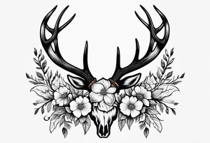 antler with flower tattoo idea