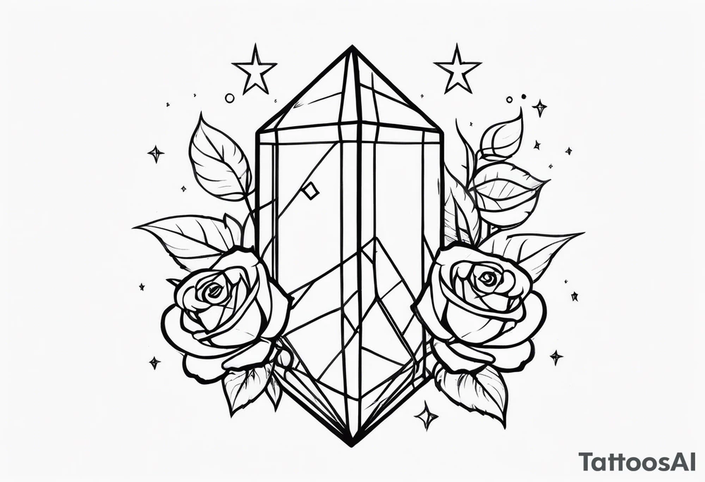 Tall Tesseract with roses and stars on the top and bottom tattoo idea