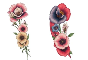 Fore arm tattoo in the neo american traditional style. I want to incorporate a few different flowers: poppy's, morning glorys, narcisus in full color tattoo idea