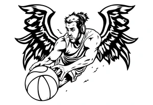 A guy dribbling a basketball with headphones on tattoo idea