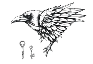 a raven with a key in his beak. tattoo idea