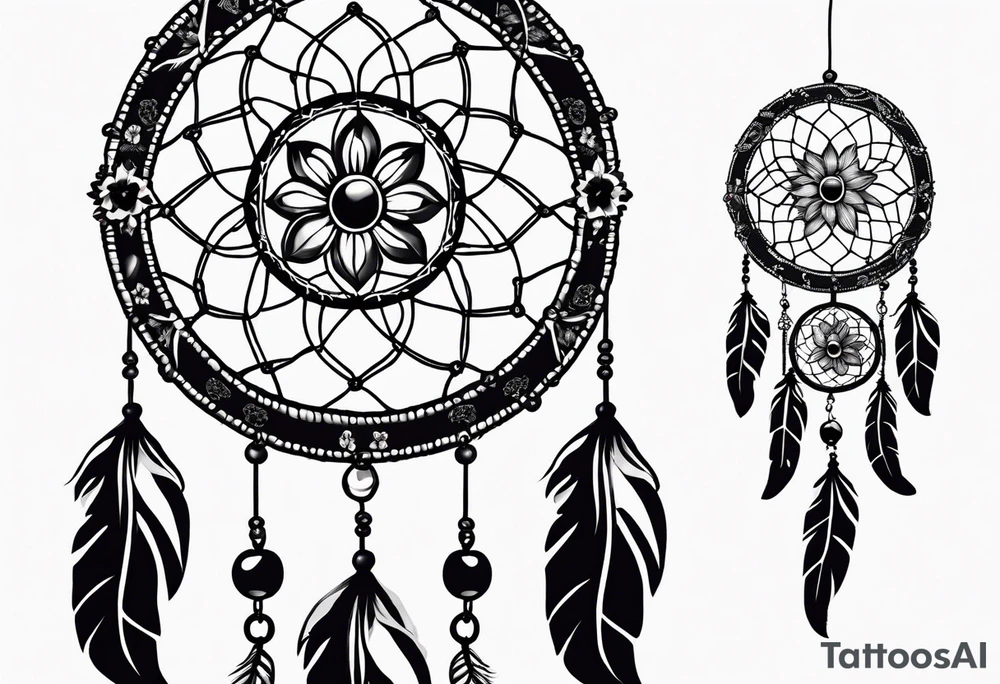 Dream catcher with black flowers and skulls tattoo idea Dream catcher with black flowers and skulls tattoo idea