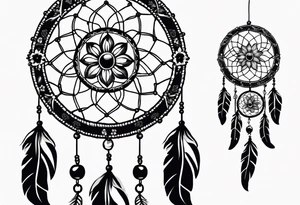 Dream catcher with black flowers and skulls tattoo idea