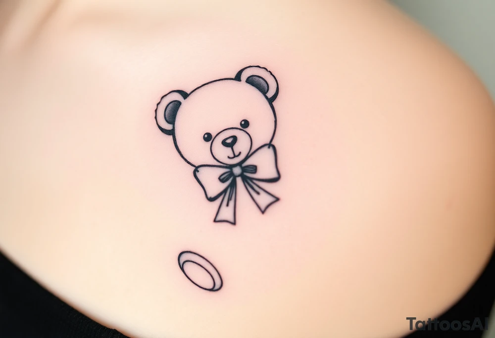 realistic teddy bear with a bow around its neck tattoo idea