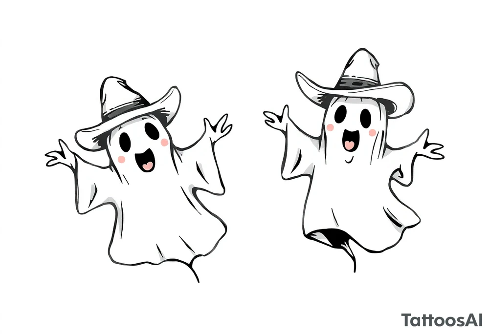 matching silly cowboy ghosts tattoo idea