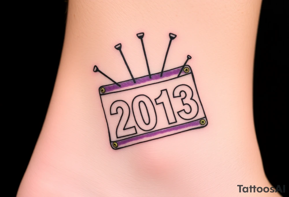 Racing half marathon bib 2013 purple and gold running safety pins piercing the skin running tattoo idea