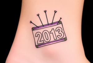 Racing half marathon bib 2013 purple and gold running safety pins piercing the skin running tattoo idea