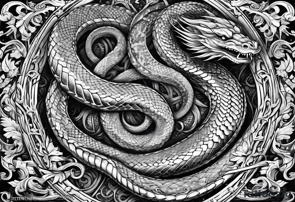 2 giant serpents wrapped around a broadsword tattoo idea