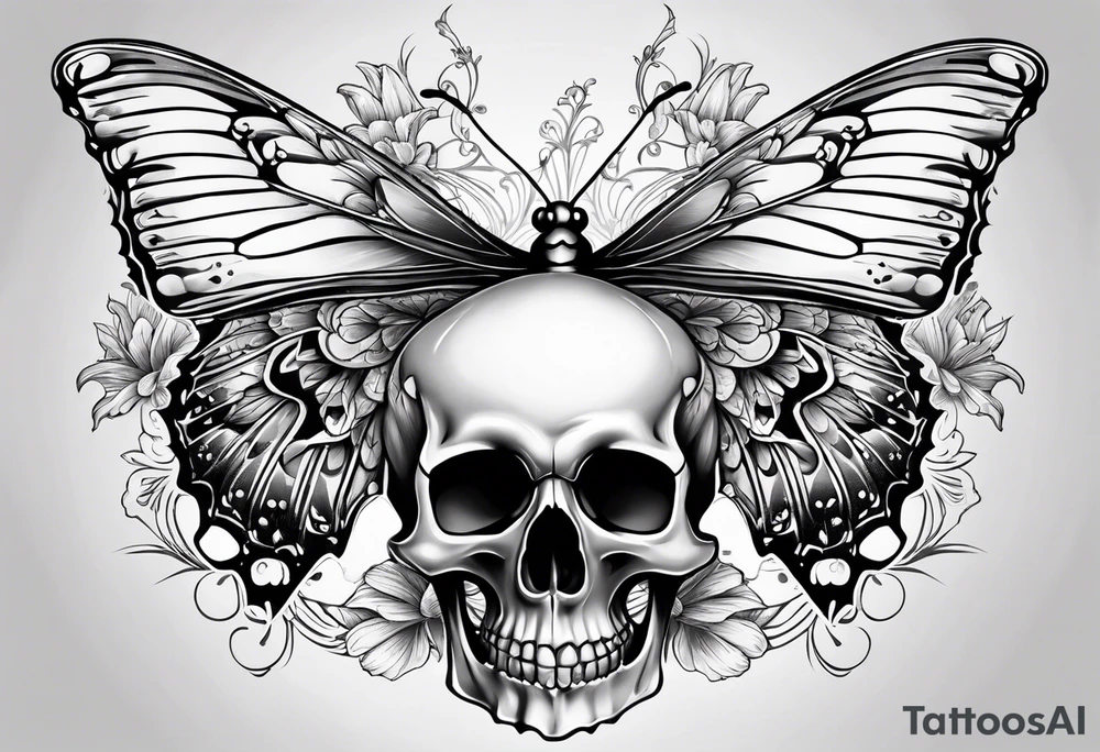 Skull bones butterfly on neck tattoo idea