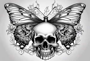 Skull bones butterfly on neck tattoo idea