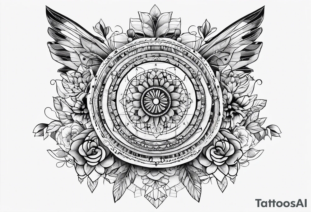 Geometric, floral with music components tattoo idea