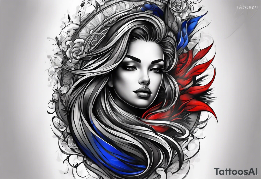 Full Arm sleeve, black, gray, silver, red, royal blue tattoo idea