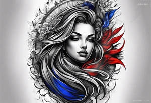 Full Arm sleeve, black, gray, silver, red, royal blue tattoo idea