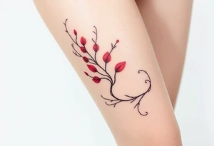 Elegant tattoo design featuring red sea plume seaweed, graceful flowing tendrils, watercolor style with red accents, wrapping around calf, organic movement, marine botanical art” tattoo idea