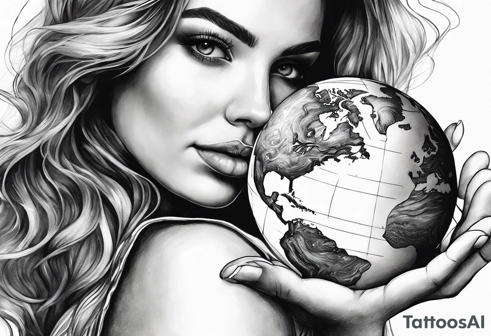 A woman holding a planet tattoo idea