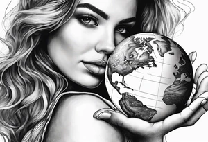 A woman holding a planet tattoo idea