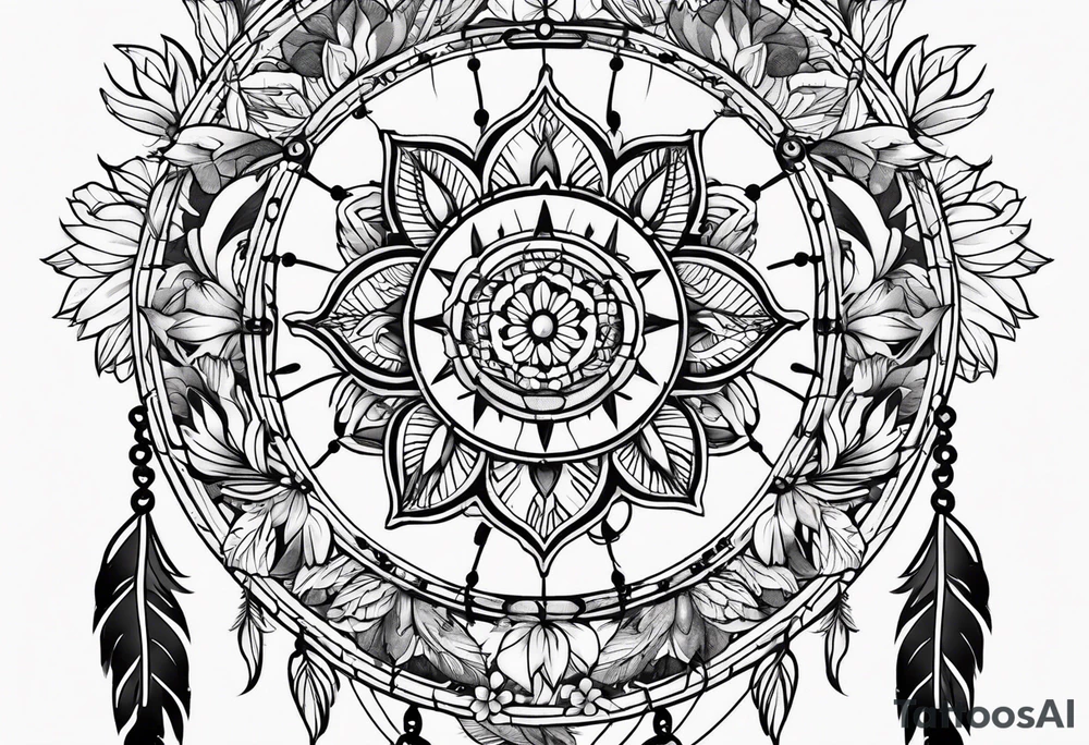 dream catcher with flowers tattoo idea