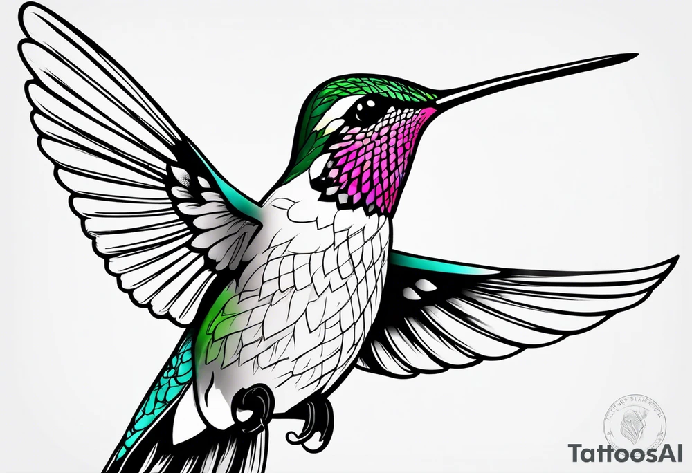 Hummingbird with a plumeria masculine style colorful tattoo idea