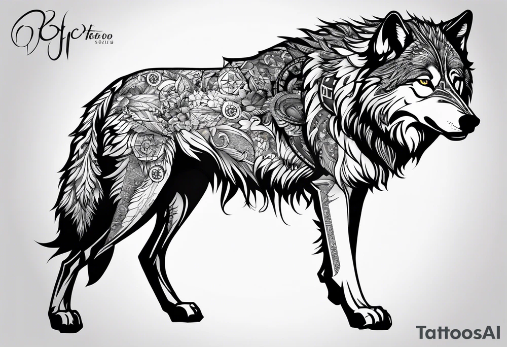 wolf with the letters SP tattoo idea