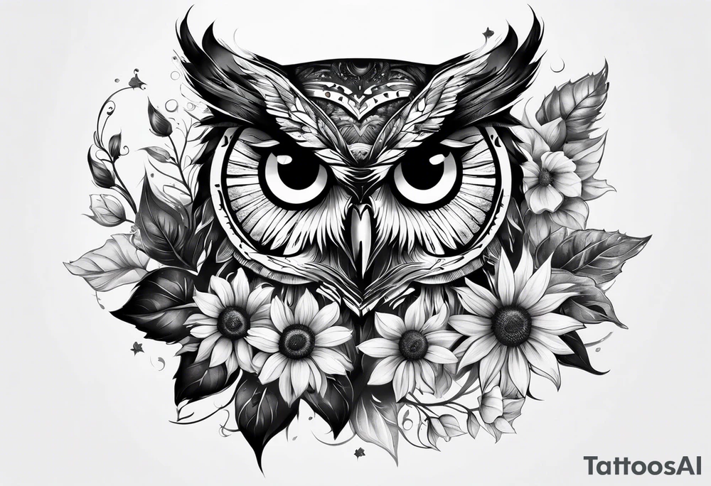 Owl, butterfly and sunflower are sleeve tattoo idea