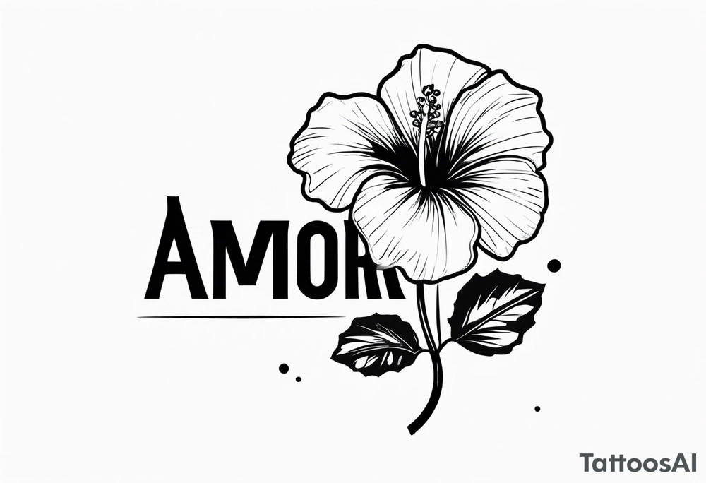 hibiscus flower with the word amor shaped as the stem for the flower tattoo idea