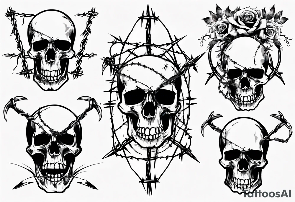 Skulls, barbed wire, sleeve tattoo idea