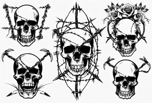 Skulls, barbed wire, sleeve tattoo idea