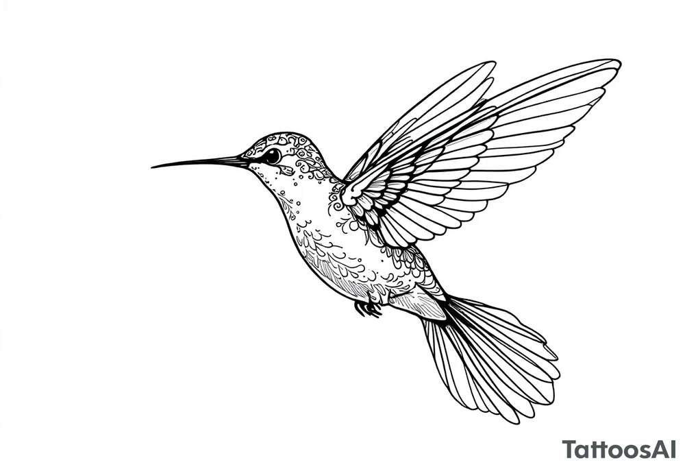 Fine line hummingbird in flight tattoo idea