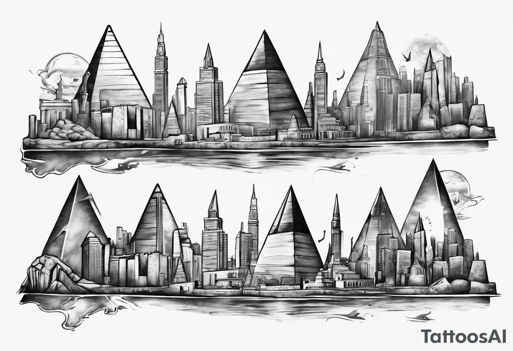 Manhattan skyline mixed with the pyramids of giza tattoo idea