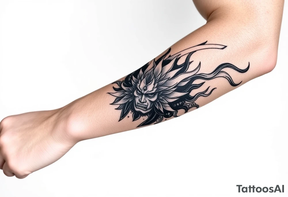 amaterasu and samurai arm sleeve tattoo idea