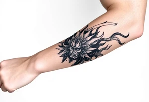 amaterasu and samurai arm sleeve tattoo idea